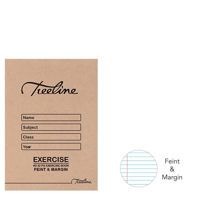 Treeline A5 Exercise - A5 32 pg Feint & Margin - White Bond