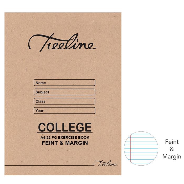 Treeline Exercise Book - A4 College - A4 32 pg Feint & Margin - White Bond
