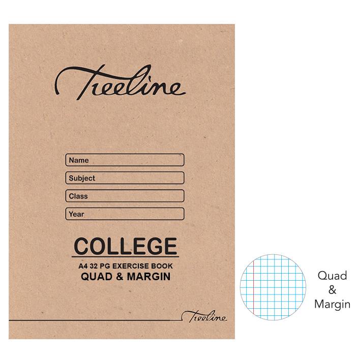 Treeline Exercise Book - A4 College - A4 32 pg Quad & Margin - White Bond