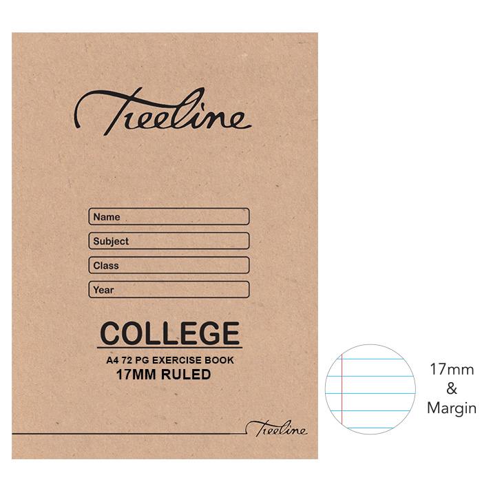 Treeline Exercise Book - A4 College - A4 72 pg 17mm Ruled - White Bond