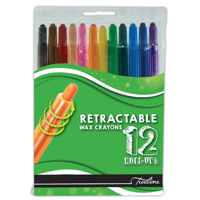Treeline Wax Crayons - Retractable Wax Crayons 12 Piece - Assorted