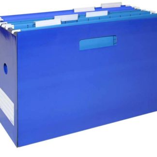 Bantex Portable Suspension File Box - Incl 5 A4 Suspension Files with tabs & inserts - Blue