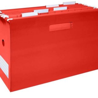 Bantex Portable Suspension File Box - Incl 5 A4 Suspension Files with tabs & inserts - Red