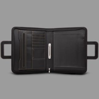 Bantex Maestro Executive Zip Folder With Drop-Down Handle - Black With Tan Stitching