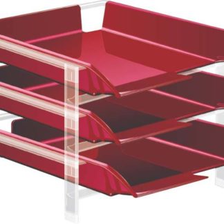 Bantex Vision Letter Tray - (Set 3 trays with 3 tier plastic frame) - Burgundy