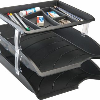 Bantex Optima Letter Tray and Organiser Set - Retail Pack - Skinpack (1 organiser, 2 letter trays, 2 sets risers) - Black