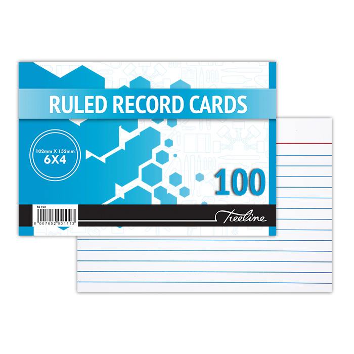 Treeline Record Cards - (6 x 4) 102 x 152mm Feint Ruled - White