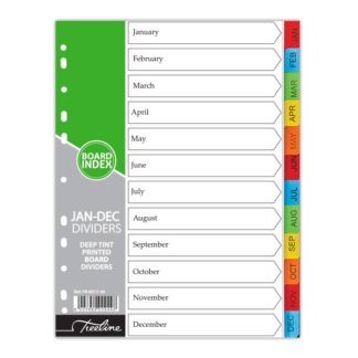 Treeline Dividers A4 Board - Printed - 160gm Board - January to December Deep Tint Assorted