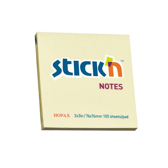 Stick'n 76x76mm Pastel Adhesive Notes Yellow