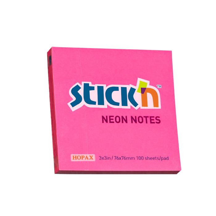 Stick'n 76x76mm Neon Adhesive Notes Magenta