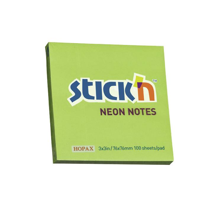 Stick'n 76x76mm Neon Adhesive Notes Lime