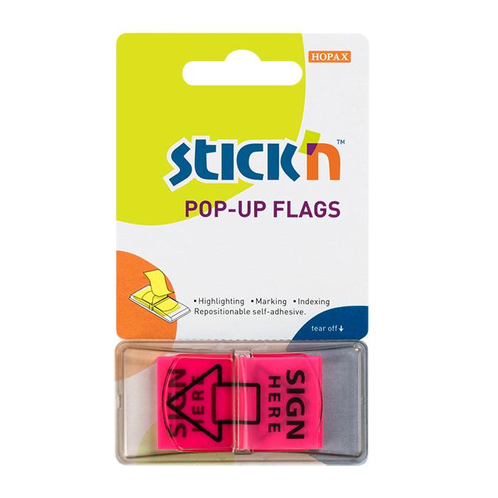 Stick'n Pop-Up Neon Printed Flags - 45x25mm, 50 Sheets Per Pad Sign Here