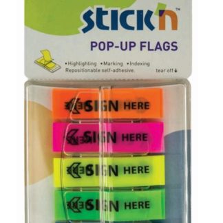 Stick'n Pop-Up Neon Printed Flags - 45x12mm, 150 Sheets Per Pad Sign Here
