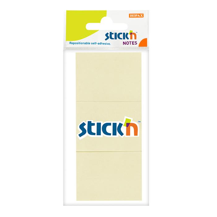 Stick'n 38 x 50mm Pastel, 100 Sheets Per Pad, 3 Pads Per Pack - Yellow