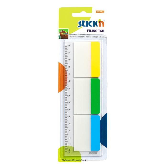 Stick'n Hanging Packs - Filing Tabs - 37 x 50mm Repositionable 3 Solid Colours - Assorted