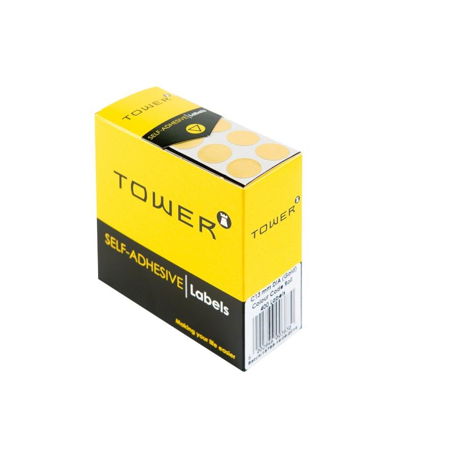 Tower Circle Labels Roll Pack - Colour Circle Labels - 13mm Diameter - Gold