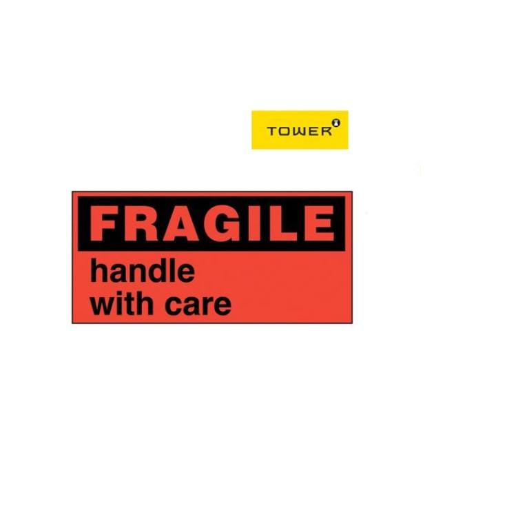 Tower Freight Information Labels - 70 x 150mm Fragile Flat - Neon Orange