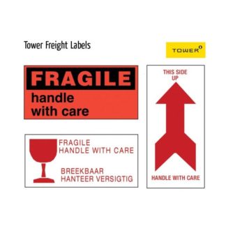 Tower Freight Information Labels - 70 x 150mm Fragile Flat - Red on White