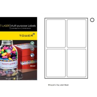Tower Multi-Purpose Labels - A4 98 x 139 2 Across 2 Down 4 Per Sheet - White