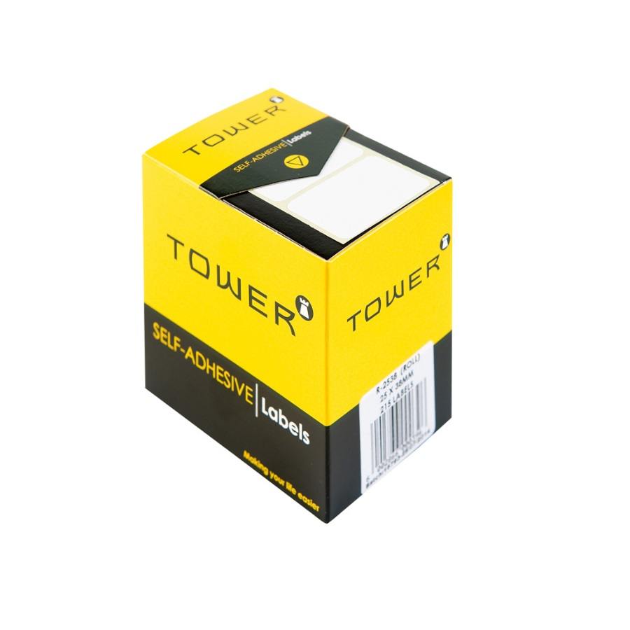 Tower Rectangle Labels Roll Pack - White Rectangle Roll Labels - 25 x 38mm - White