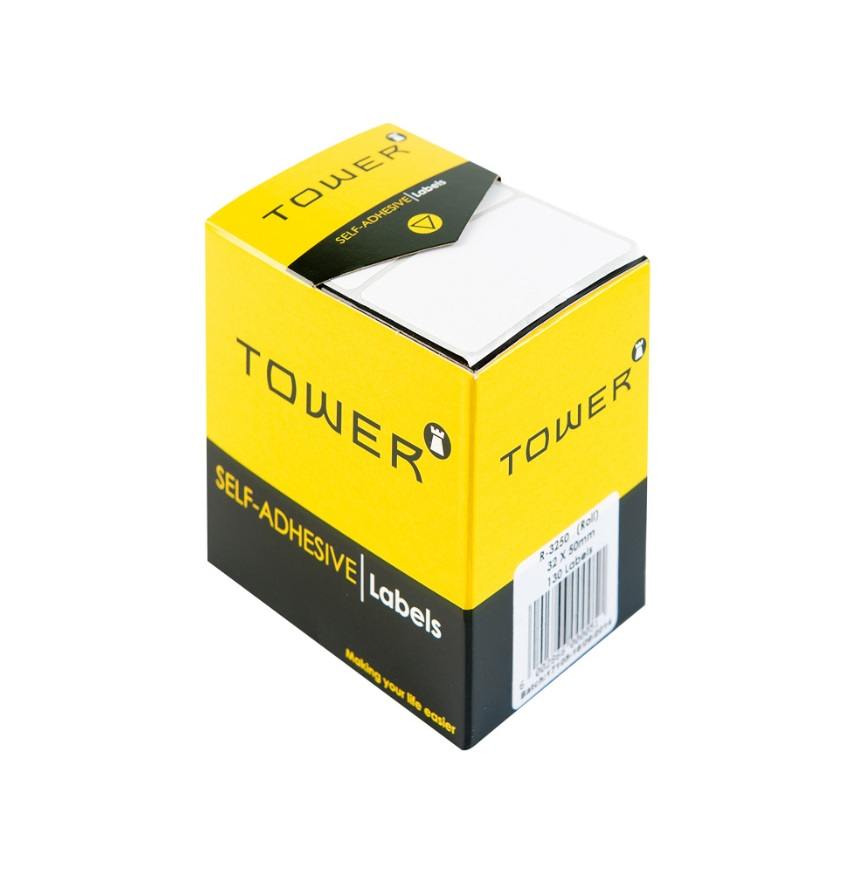 Tower Rectangle Labels Roll Pack - White Rectangle Roll Labels - 32 x 50mm - White
