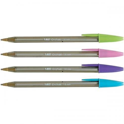 Bic Ballpens - Cristal Large Fashion Colours - Broad 1.6mm Clear Barrel - Assorted