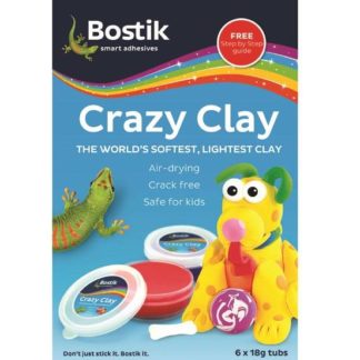 Bostik Art & Craft Crazy Clay - Red, Yellow, Blue, White, Purple Black 6 x 18g - Assorted