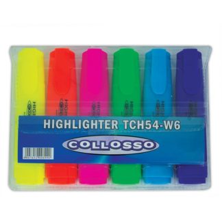 Collosso Highlighters Chisel Tip Wallet of 6 - Yellow, Pink, Green, Blue, Purple and Orange