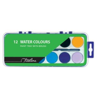 Treeline Paint - Watercolour - Tray of 12 Assorted Colours with Brush - Watercolour Paints