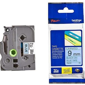 Brother Laminated Tape - TZ521 - 9mm - Black on Blue