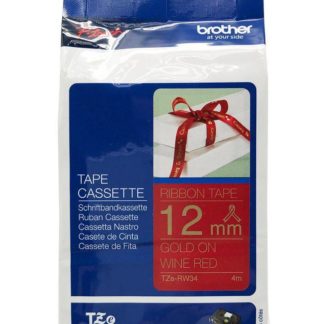 Brother Ribbon Tape - TZE RW34 - 4mm - Gold on Wine Red